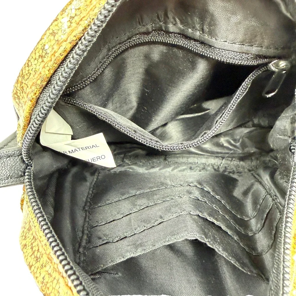 Cat &‎ Jack Cat Face Crossbody Purse Gold Glitter Black Small